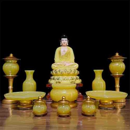 Bộ Đồ Thờ Ngọc Viền Đồng Thạch Anh BDT002