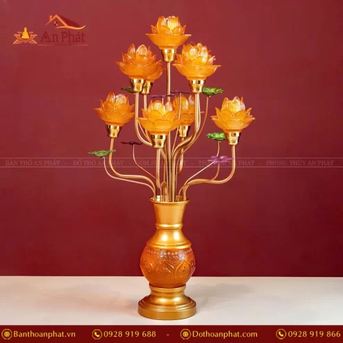 Đèn thờ lưu ly hoa sen nhiều bông nhập khẩu