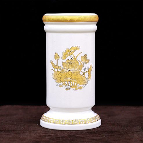Ống Đựng Hương Sứ Trắng Hoa Sen Vàng DT248
