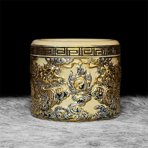 Bát Hương Hoàng Thổ Gốm Bát Tràng Vẽ Vàng DT644