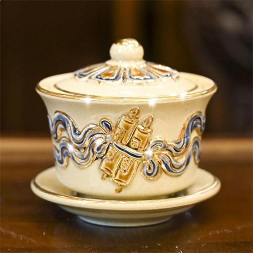 Bát Sâm Thờ Hoàng Thổ Gốm Bát Tràng Vẽ Vàng DT651