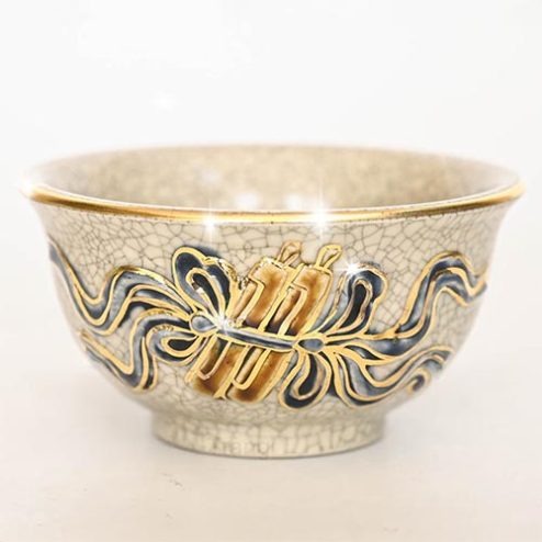 Bát Thờ Cao Cấp Bát Tràng Men Rạn Đắp Nổi Vẽ Vàng 24K DT640