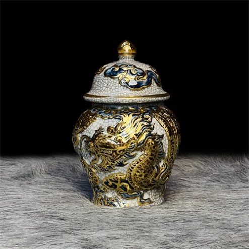 Choé Thờ Bát Tràng Men Rạn Vẽ Vàng 24K DT634