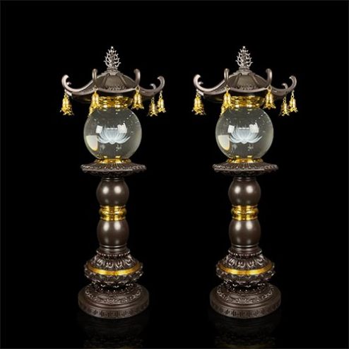 Đèn Thờ Cầu Pha Lê Liên Hoa Sen Mái Chùa Kim Loại Đồng DTD1349