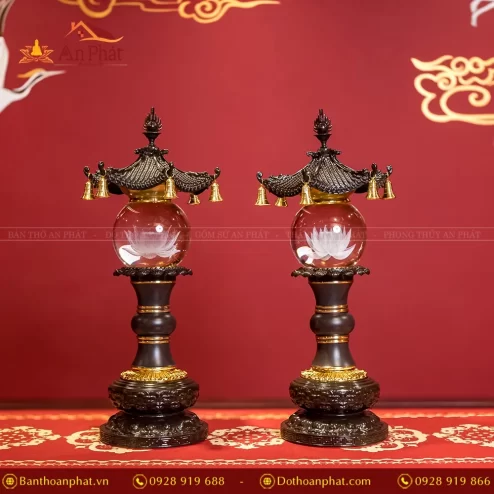 Đèn thờ điện pha lê tròn chữ Phật mái chùa DTD1363 An Phát
