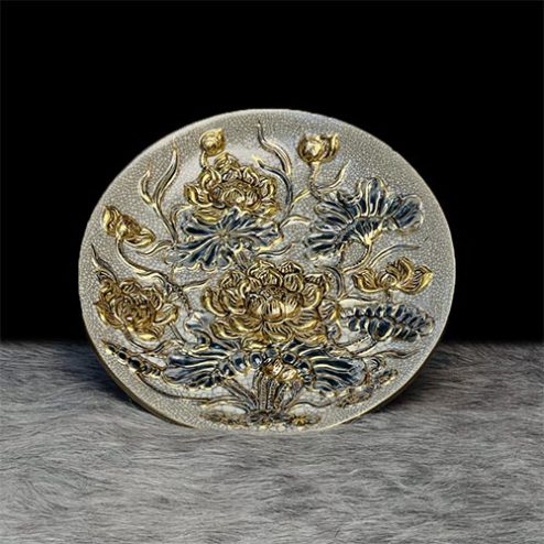 Đĩa Thờ Bồng Bát Tràng Men Rạn Vẽ Vàng 24K DT635