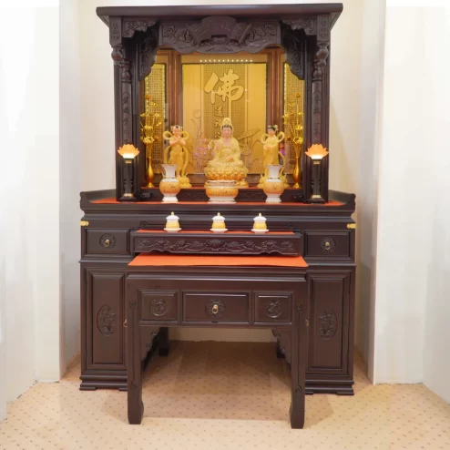 Ban Thờ Gỗ Cẩm Khắc Kinh Phật Màu Óc Chó BT8703 An Phát