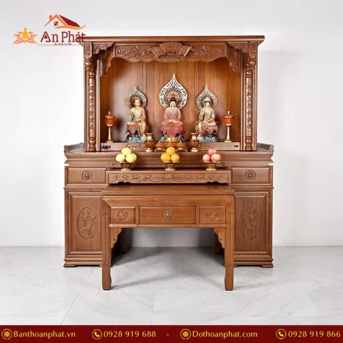 Ban Thờ Gỗ Nhập Khẩu Khắc Kinh Phật BT8701 An Phát