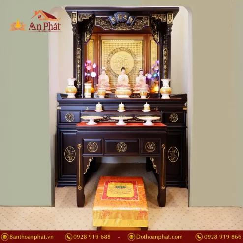 Bàn thờ Gỗ Cẩm vẽ vàng màu óc chó BT8713 An Phát