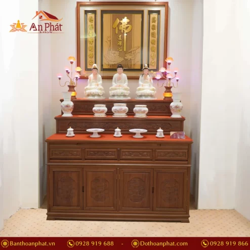 Ban thờ tam cấp Bát bảo Kiết tường màu nguyên bản BT8704 An Phát