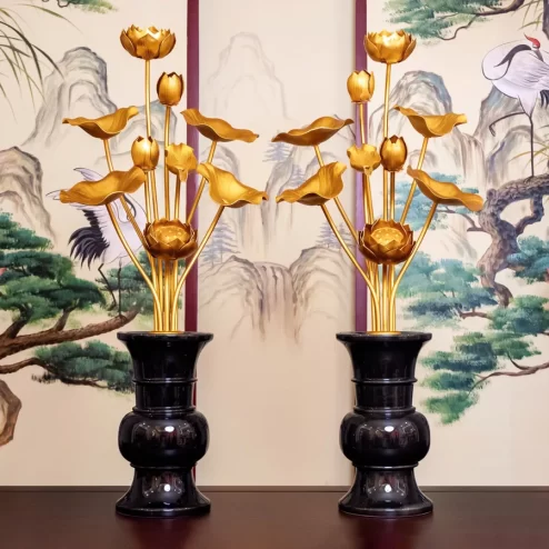 Bình Hoa Sen Đồng Bình Đen Cành Vàng DTD1444 An Phát