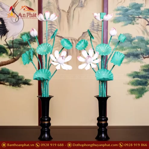 Bình Hoa Sen Đồng Bình Đen Cành Xanh DTD1443 An Phát