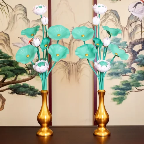 Bình Hoa Sen Đồng Bình Vàng Cành Xanh DTD1442 An Phát