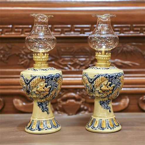 Đèn Dầu Hoàng Thổ Đắp Nổi Rồng Gốm Bát Tràng DT768