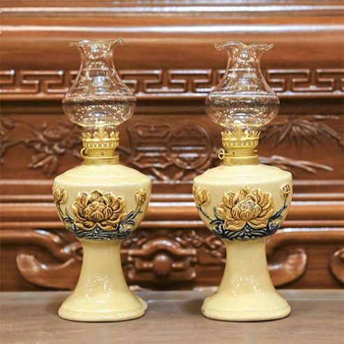 Đèn Dầu Thờ Men Hoàng Tộc Đắp Nổi Bát Tràng DT769