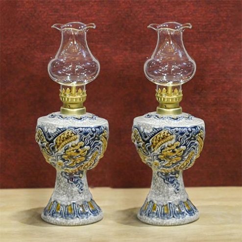 Đèn Dầu Thờ Men Rạn Đắp Nổi Rồng Gốm Bát Tràng DT761