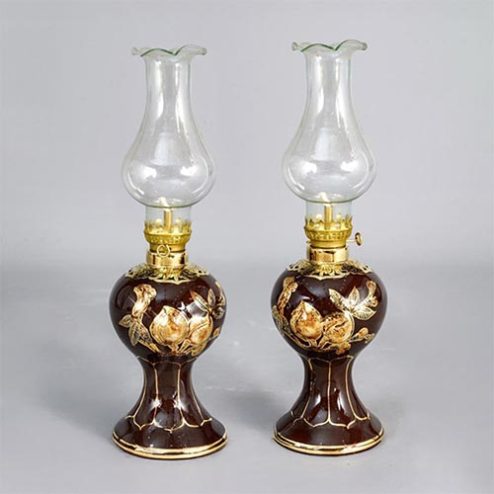 Đèn Thờ Dầu Bát Tràng Nâu Đắp Nổi Đào Vẽ Vàng Cao Cấp DT808