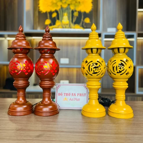 Đèn thờ điện bằng gỗ Chữ Phúc cao cấp DTD1470 An Phát