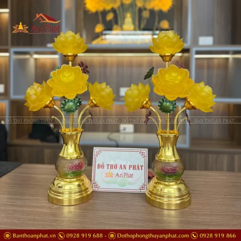 Đèn thờ điện lưu ly hoa sen 5 bông