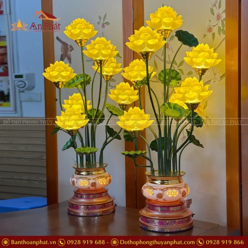 Đèn thờ hoa sen lưu ly bằng điện