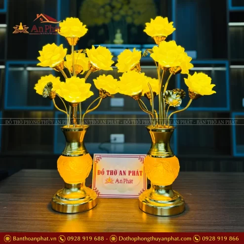 Đèn thờ điện lưu ly 7 bông hoa sen bình ngọc DTD1462 An Phát
