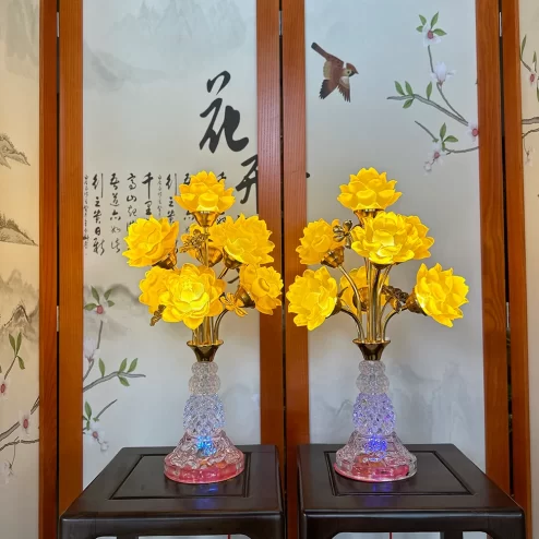 Đèn thờ điện hoa sen 7 bông bình pha lê DTD1492 An Phát