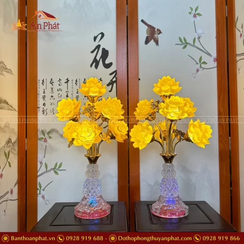 Đèn thờ điện hoa sen 7 bông bình pha lê DTD1492 An Phát