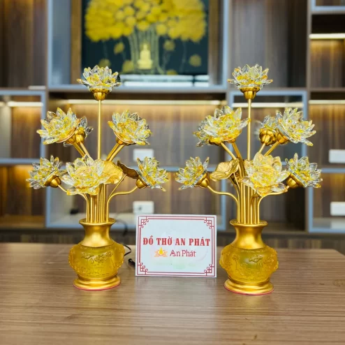 Đèn thờ điện hoa sen 9 bông pha lê cao cấp DTD1478 An Phát
