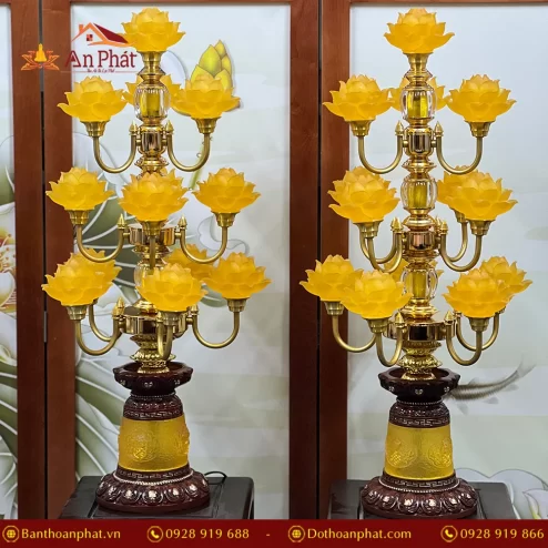 Đèn thờ điện cao cấp nhập khẩu Đài Loan 13 bông hoa sen lưu ly
