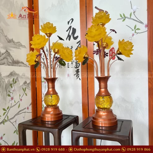 Đèn thờ hoa sen lưu ly bằng điện cao cấp
