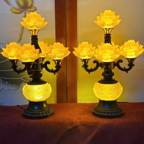 Đèn thờ điện lưu ly 5 bông hoa sen cao cấp DTD1480 An Phát