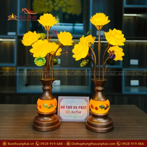 Đèn thờ hoa sen lưu ly bằng điện cao cấp
