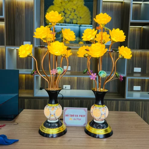 Đèn thờ điện lưu ly 7 bông bình gốm DTD1466 An Phát