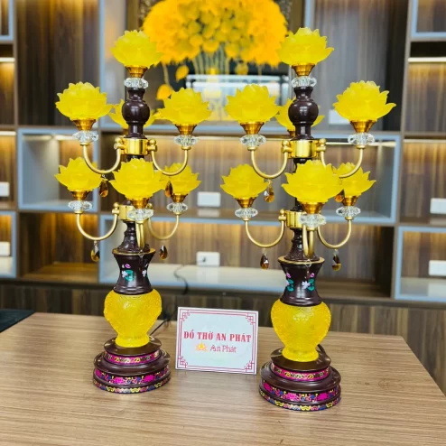 Đèn thờ điện lưu ly 7 bông hoa sen nở rộ DTD1459 An Phát