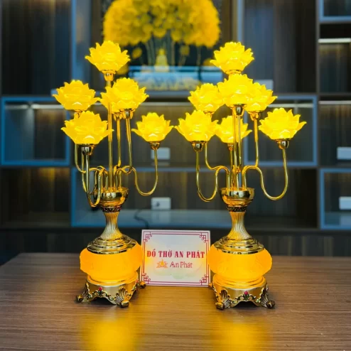 Đèn thờ điện lưu ly 9 bông hoa sen bình ngọc DTD1460 An Phát