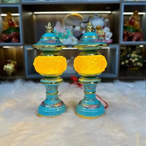 Đèn thờ điện lưu ly gấm xanh cao cấp DTD1476 An Phát