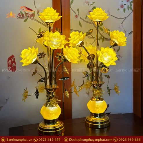 Đèn thờ cúng hoa sen lưu ly
