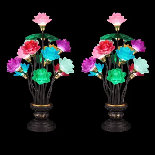 Đèn thờ điện lưu ly nhiều màu lá xanh DTD1503 An Phát