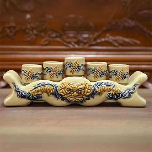 Kỷ Chén Ngai Hoàng Thổ Đắp Nổi Bát Tràng DT786