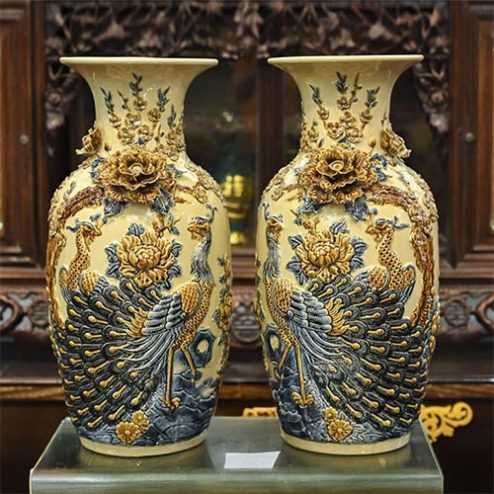 Lọ Lộc Bình Hoàng Thổ Đắp Nổi Công Đào Kênh DT732