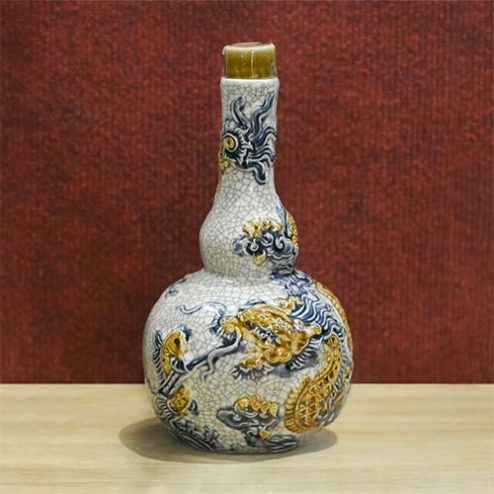 Nậm Rượu Bầu Hồ Lô Men Rạn Đắp Nổi Bát Tràng DT818