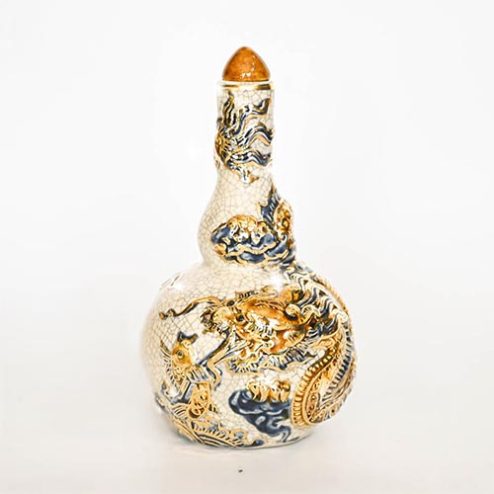 Nậm Rượu Thờ Bầu 2 Men Rạn Đắp Nổi Vẽ Vàng Cap Cấp DT825