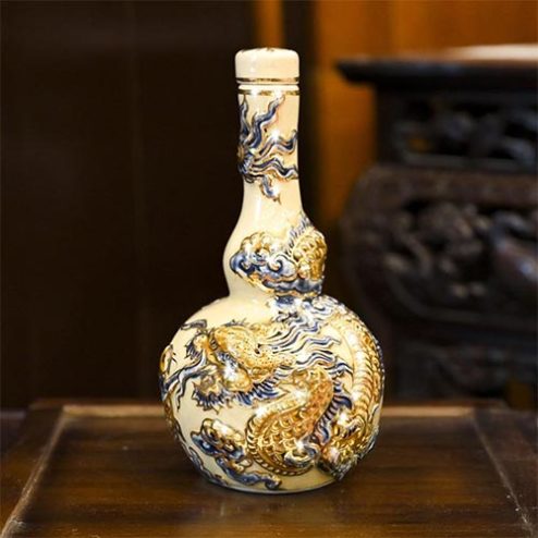 Nậm Rượu Thờ Cao Cấp Men Hoàng Thổ Đắp Nổi Vẽ Vàng DT826