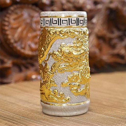 Ống Hương Dát Vàng Men Rạn Đắp Nổi Bát Tràng DT815