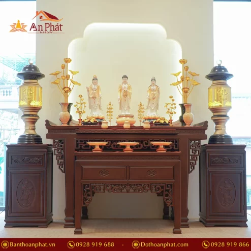 Bàn thờ gỗ Cẩm chạm khắc độc đáo màu nâu đỏ BT8716 An Phát