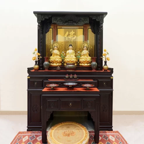 Bàn thờ gỗ Cẩm chạm khắc hoa sen màu óc chó BT8720 An Phát