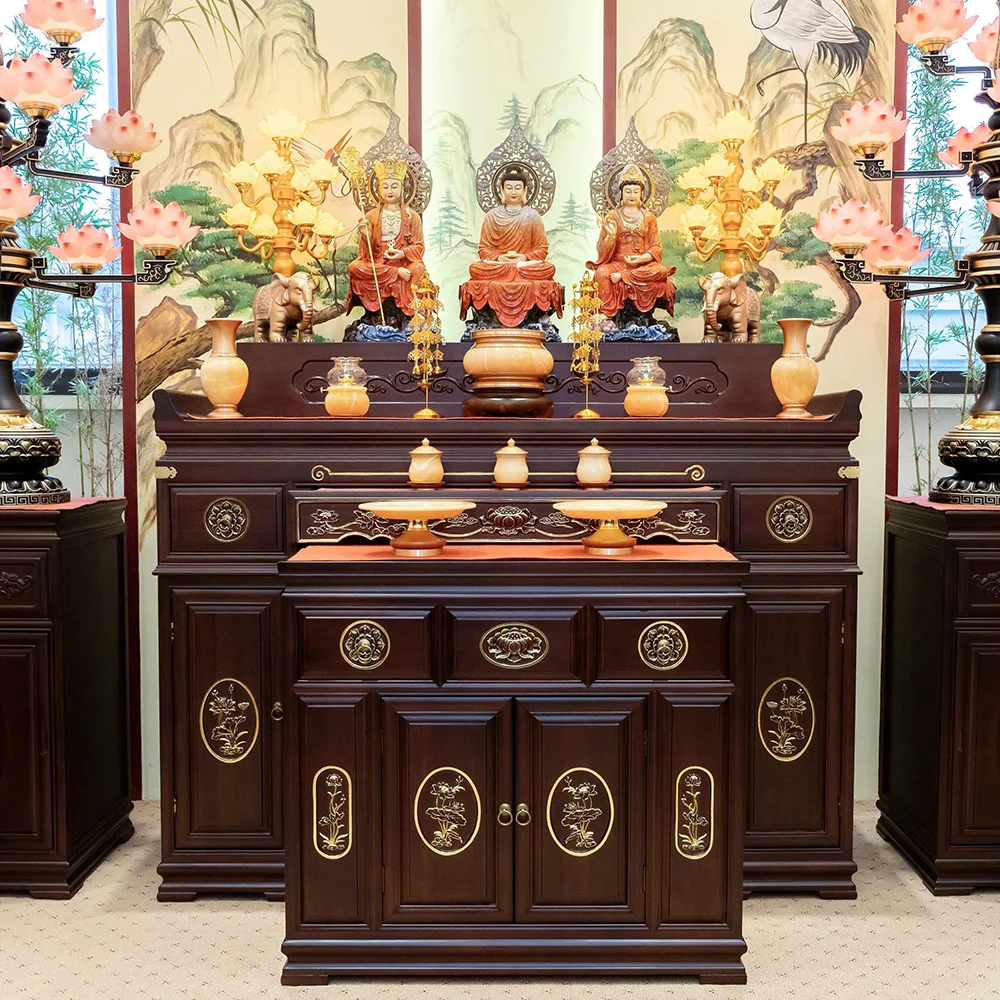 Bàn thờ gỗ Cẩm mẹ bồng con Dát vàng 24k màu nâu đỏ BT8725 An Phát