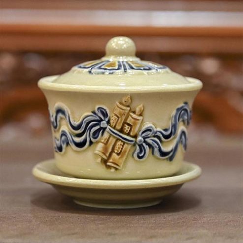 Bát Sâm Thờ Bát Tràng Hoàng Thổ Đắp Nổi DT868