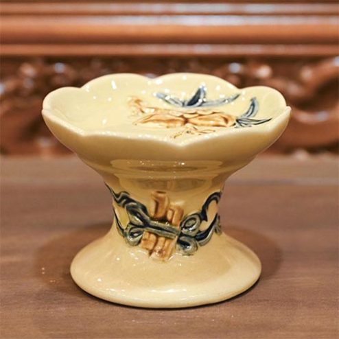 Chân Đế Nến Men Hoàng Thổ Đắp Nổi Bát Tràng DT866