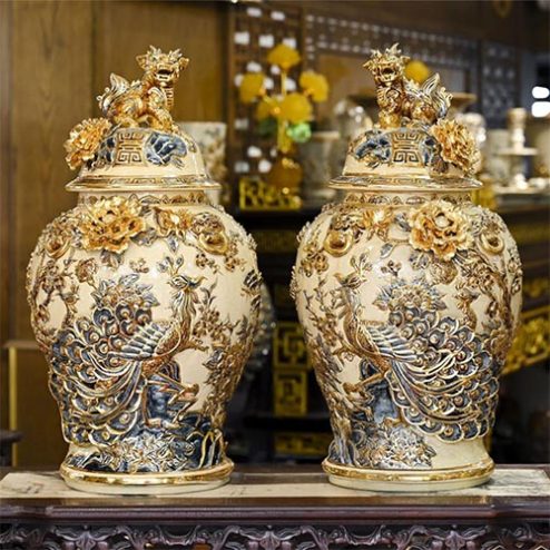 Choé Thờ Hoàng Thổ Vẽ Vàng Cao Cấp Công Đào Kênh Đắp Nổi DT975